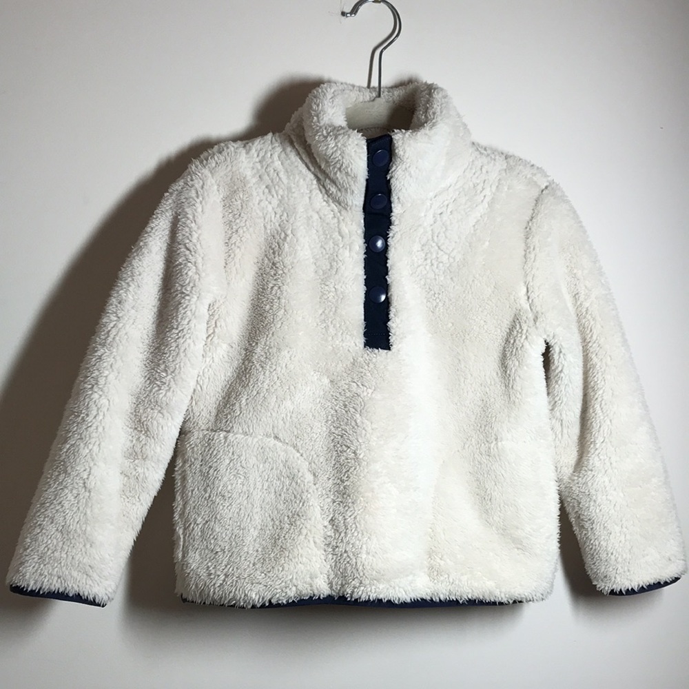 J Crew Crewcuts Girl 4-5 XS Sherpa Pullover Sweater Jacket Beige Navy